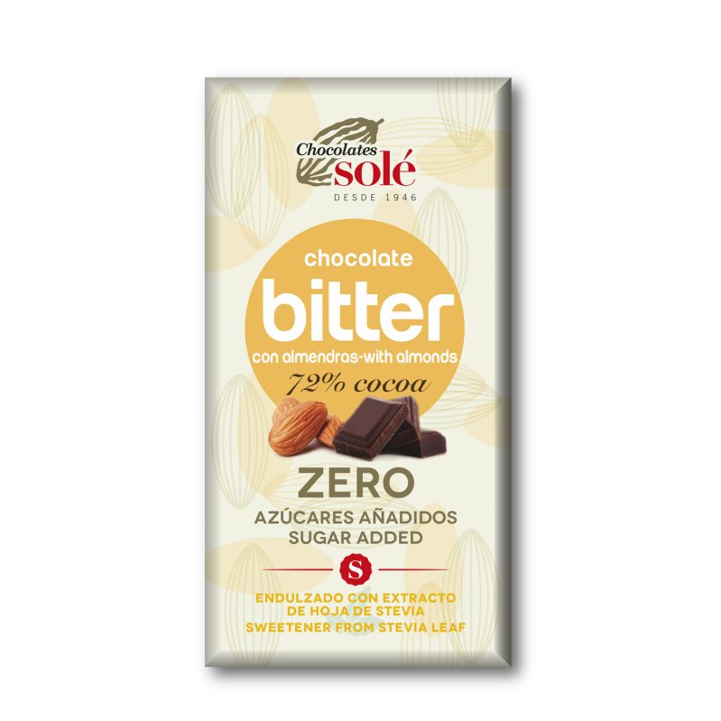 Chocolate Bitter 72% Cacao con Almendras Endulzado con Stevia 100g