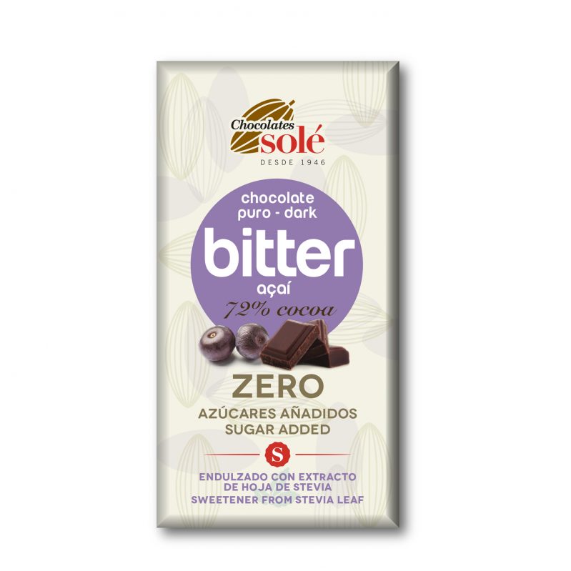 Chocolate Bitter 72% Cocoa with Açaí Sweetened with Stevia 100g